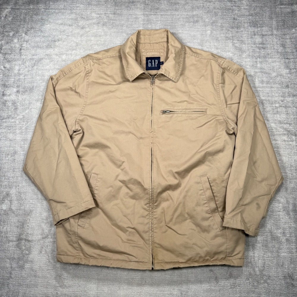 GAP Jacket Mens Large Tan Twill Detroit Style Full Zip Lightweight Workwear Boxy